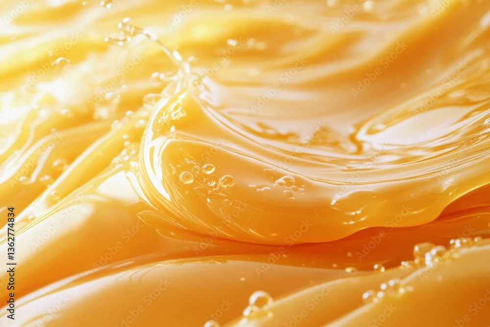 Poster golden honey flows smoothly across a surface, reflecting light in an inviting manner during a bright
