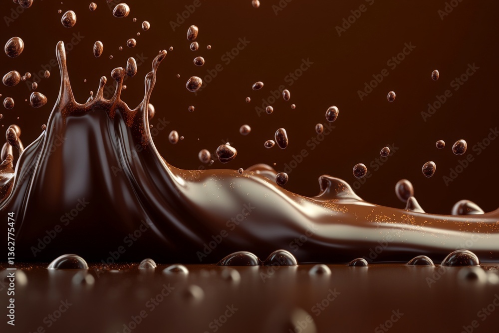 Poster Rich chocolate splashes create a mesmerizing pattern of droplets on a smooth surface