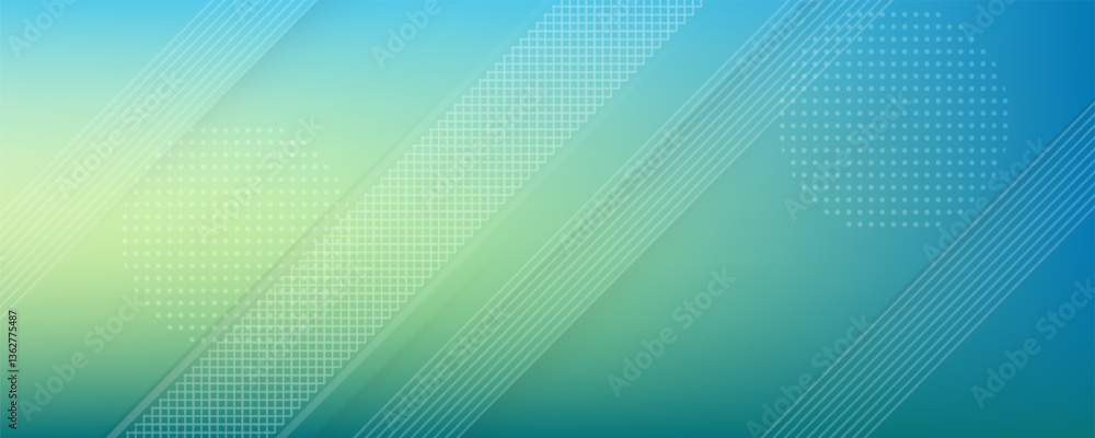 Poster green and yellow vector cover with rounded stripes, dots. capsules on blurred abstract background wi