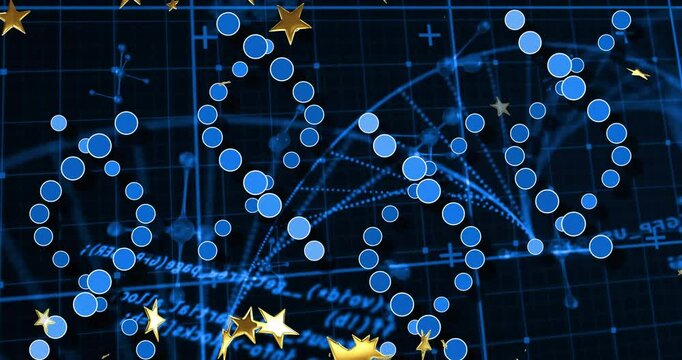 Animation of blue grid with mathematical equations and gold stars in school