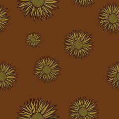 Fototapeta premium seamless pattern of sun flower on brown background