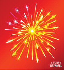 Vector Illustration of Fireworks on red background