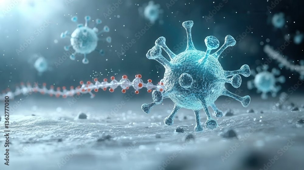 Poster a detailed microscopic view of a highly contagious virus responsible for a widespread and devastatin