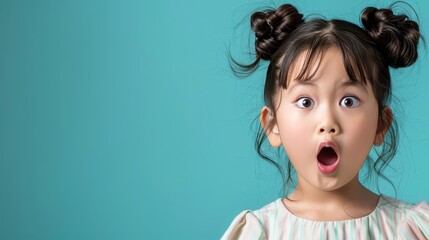 Closeup portrait of a surprised little girl with open mouth, captivating expression of wonder