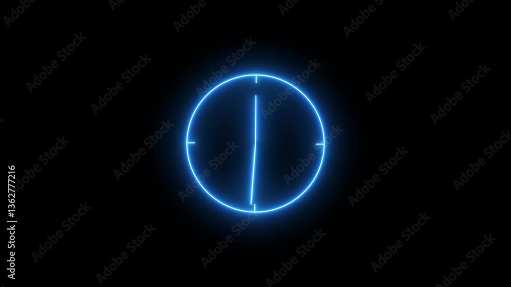 Poster analog glowing clock animation , 12 hour loop. neon clock , counting down clock isolated animated.4k
