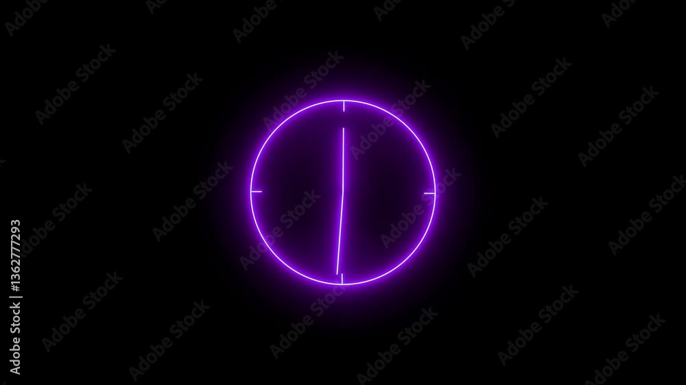 Poster analog glowing clock animation , 12 hour loop. neon clock , counting down clock isolated animated.4k