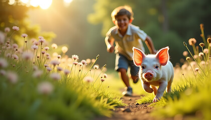 man, running, dog, mountain, trail, loyal, outdoor, nature, soft, misty, lighting, adventure, exercise, landscape, companionship, fitness, energy, vitality, scene, pet, exploration, dynamic, movement,
