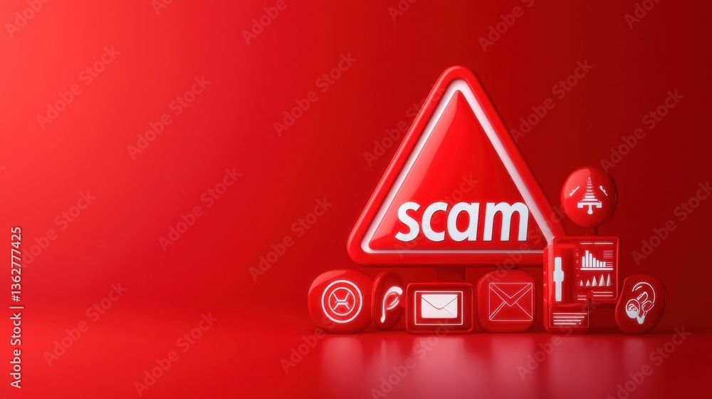 Aufkleber a red triangular warning sign with the word scam displayed prominently indicating the need for cauti