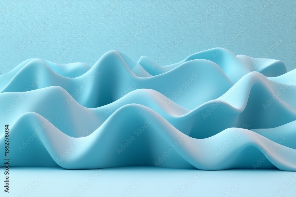 Aufkleber Soft blue fabric waves create a calming and serene atmosphere in a minimalistic setting