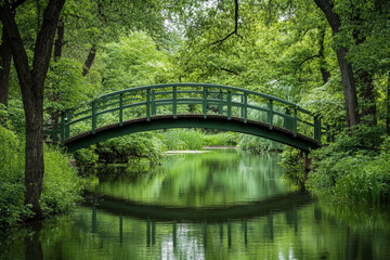 There is a bridge over a river in a forest