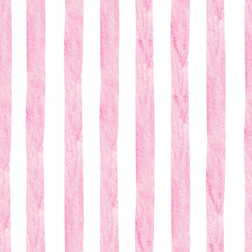 Fototapeta Pastel pink stripe watercolor seamless pattern. Preppy hand drawn background