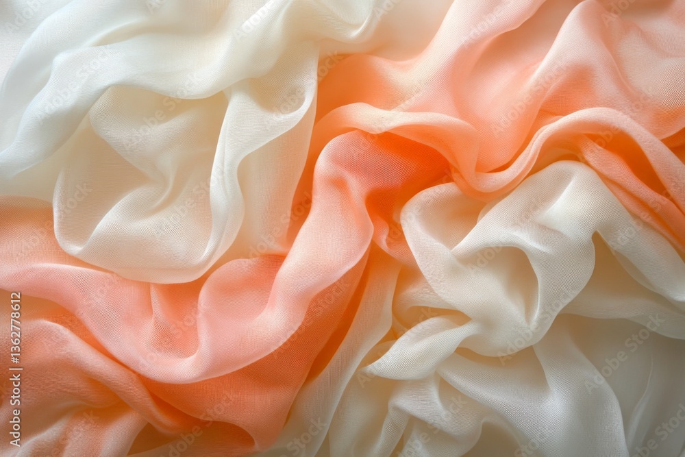 Poster Soft draped fabric in shades of peach and white with delicate texture, perfect for textile design projects and fashion fabric choices