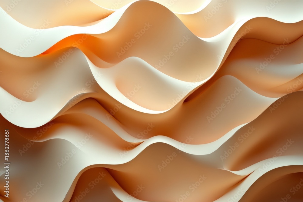 Fototapete Textured waves of cream and peach colors create a soft, flowing composition in an abstract design