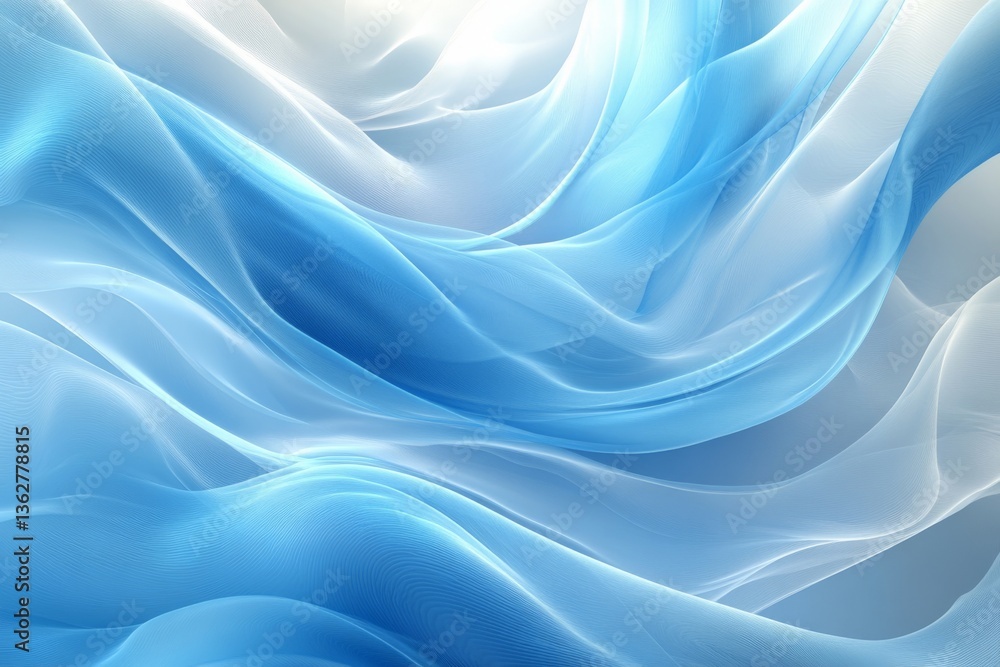 Poster Fluid blue fabric waves create a serene and calming abstract background design