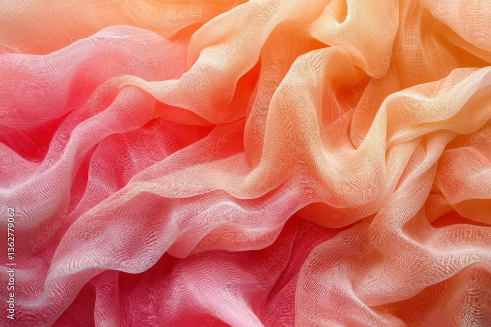 Leinwandbilder soft silk fabric draped elegantly with warm gradient colors transitioning from peach to coral