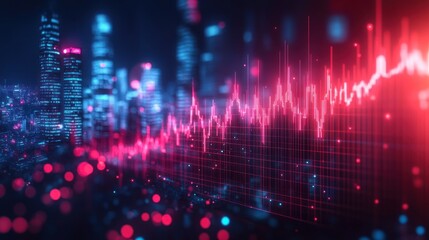 Fototapeta premium Global Finance: Cityscape and Stock Market Data Visualization