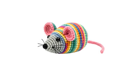 Colorful Crochet Mouse Toy with Bright Stripes, Soft Yarn Texture, Playful Design, Suitable for Kids and Pet Fun, Ideal for Crafting and Gift Ideas