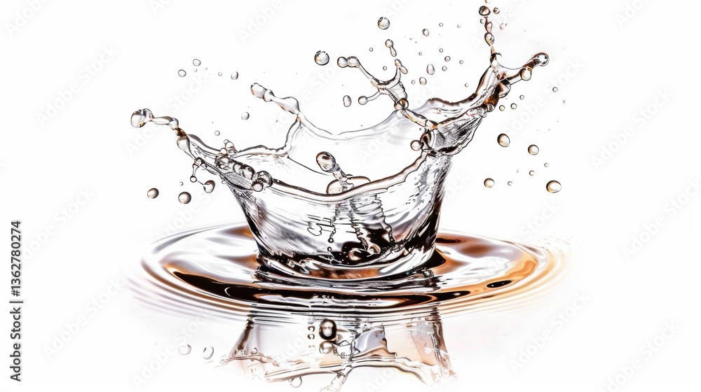 Poster clean water splash with bubbles captured in high-resolution image