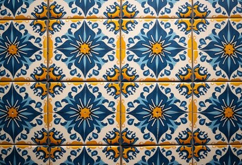 Immerse yourself in the vibrant beauty of Portugal with this realistic photo showcasing a stunning background of traditional Azulejo tiles, perfect for capturing the essence of Portuguese culture.

