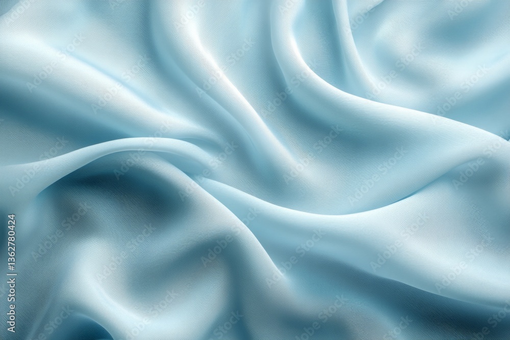 Poster Soft silk fabric in light blue color draping elegantly with smooth waves and subtle shine