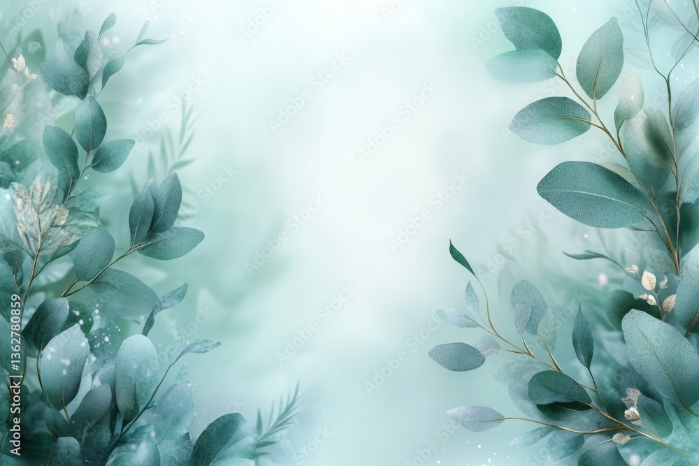 Aufkleber Lush green foliage creating a serene backdrop in soft pastel tones for nature-inspired designs