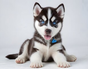 Adorable Siberian Husky Puppy with Blue Eyes on White Background
