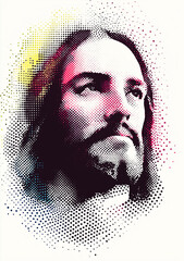 jesus, jesus' face, crown of thorns, prayer, jesus christ, bible, cross, church, lent, easter, faith, jesus halftone, jesus dot
