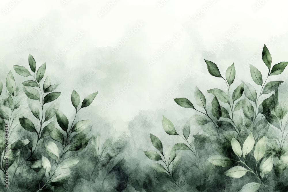 Poster soft green watercolor leaves create a calming atmosphere in a nature-inspired design backdrop