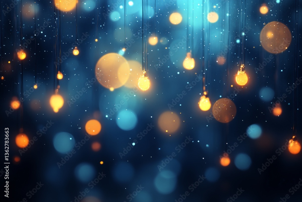 Poster Beautiful string lights illuminate a dark background creating a magical and festive atmosphere at night