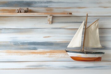 Decorative Sailboat on Wooden Wall with Rustic Accents