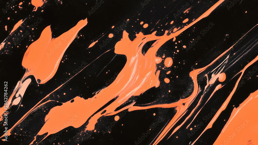 Poster abstract grunge texture with bold orange paint strokes on dark background
