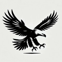 Fototapeta premium Majestätische Adlersilhouette im Flug auf hellem Hintergrund. Perfekt für T-Shirt-Designs, Logos und kraftvolle Illustrationen. Zeigt Stärke und Freiheit.