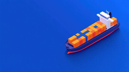 An isometric illustration of global shipping logistics with data analytics