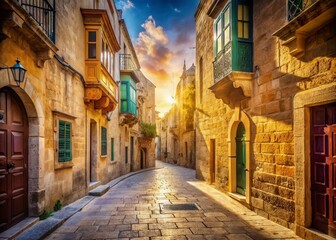 Obraz premium Narrow Street, Birgu, Malta - High-Resolution Stock Photo