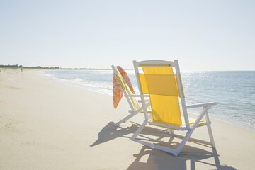 Two beach chairs on empty Surfside Beach
