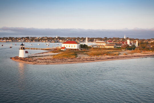 Nantucket Harbor with Brant Point Light on early morning