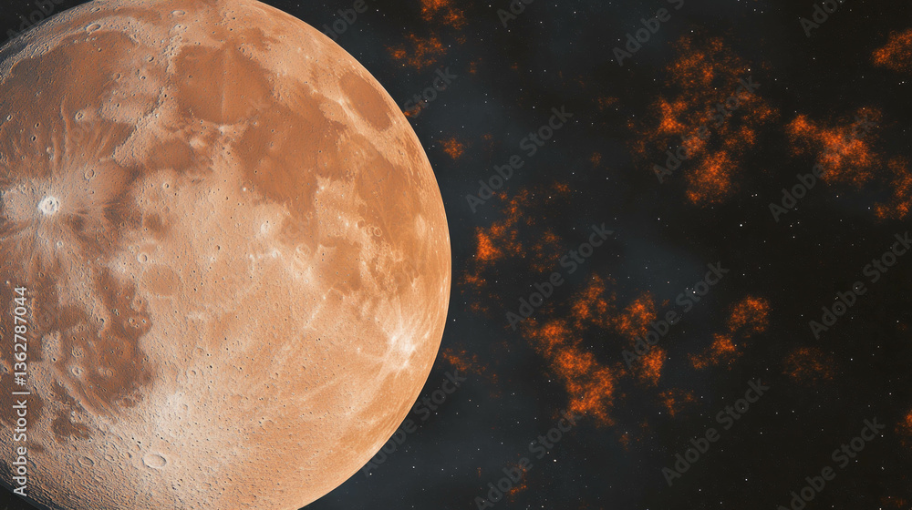 Poster abstract cosmic scene with moon and brown chaotic texture for creative design