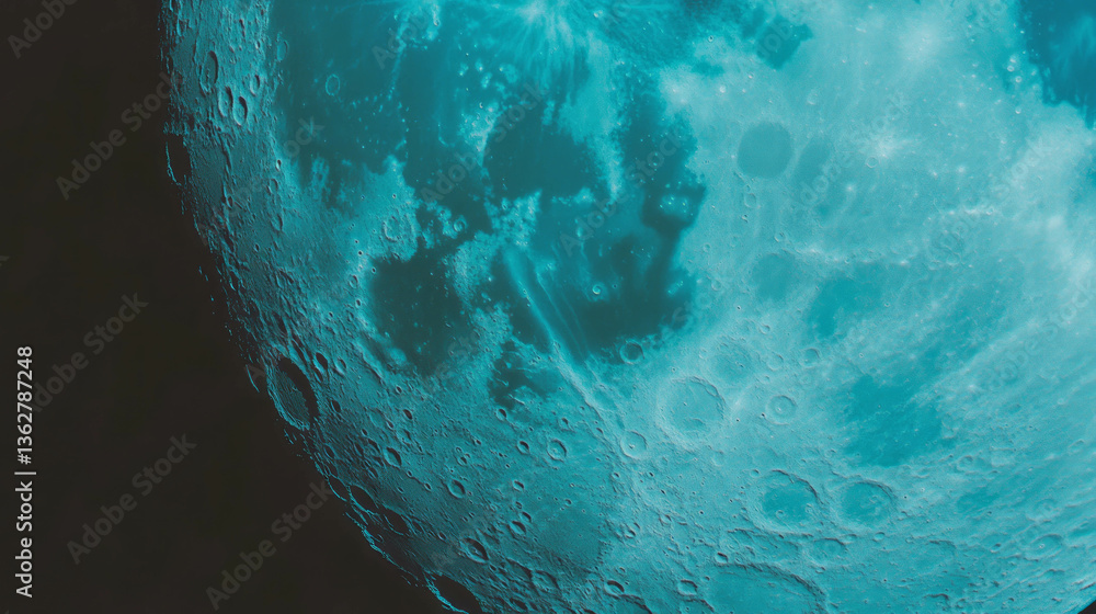 Poster cyan moon texture with chaotic patterns for dreamy artistic designs