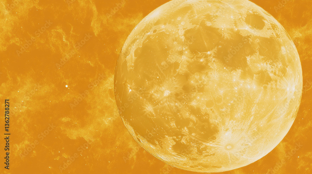 Poster Surreal moon with mustard texture on chaotic background for abstract design