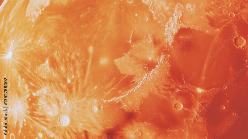 Poster Abstract cosmic chaos with orange moon texture in surreal style