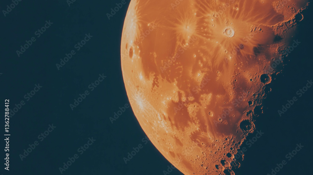 Poster mysterious orange moon with chaotic textures for artistic design