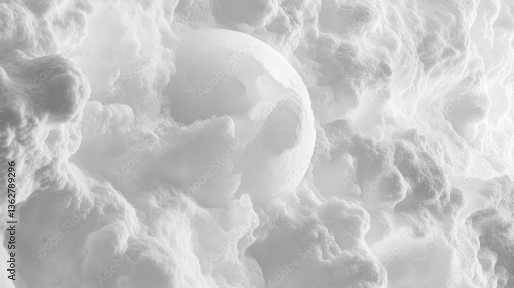 Aufkleber surreal white chaos scene featuring textured moon in abstract clouds