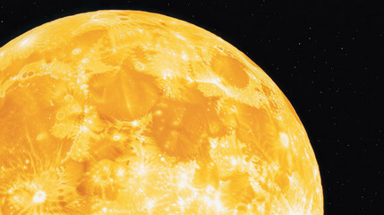 Surreal yellow moon with chaotic texture against starry night sky