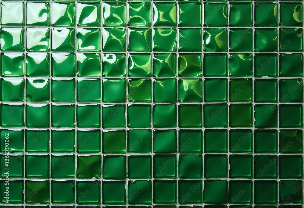 Aufkleber transform your designs with this seamless pattern of vibrant green, glossy glass tiles, featuring an
