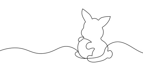 A simple one-line drawing of an Easter bunny holding an egg, designed in a minimalist and artistic style, perfect for modern decor and design. Easter bunny one line. Vector illustration