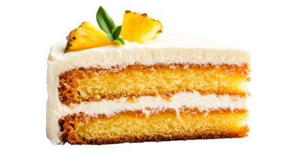 Layered cake with fresh pineapple on a clear background