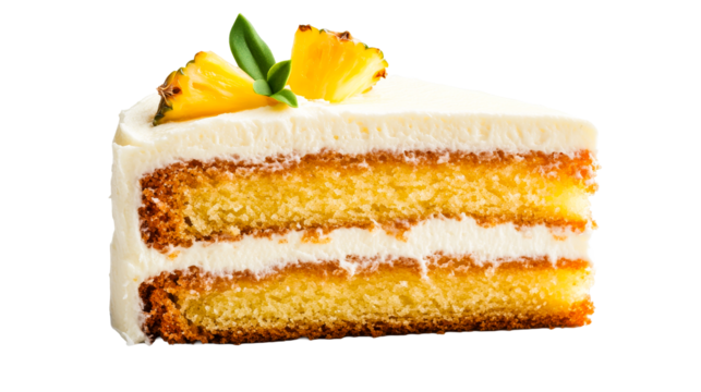 Layered cake with fresh pineapple on a clear background