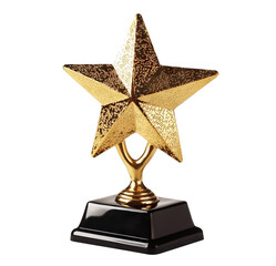 Golden star-shaped trophy on a black base, isolated on transparent cutout background