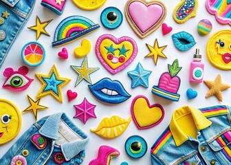 Retro 80s 90s Fashion Patches, Neon Y2K Stickers & Badges - Clipart Set Stock Photo