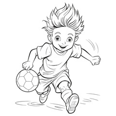 Cute Boy Playing Soccer – Cartoon Style Illustration